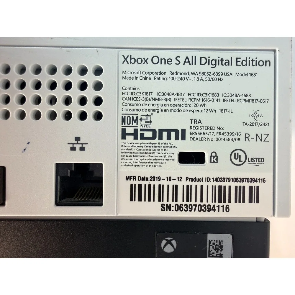 Microsoft Xbox One S All-Digital Edition 1TB White Console Model 1681 Bundle